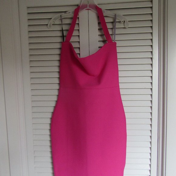 Hot Pink, Halter Medi with Ruffled Hem and Zipper, - Picture 2 of 5